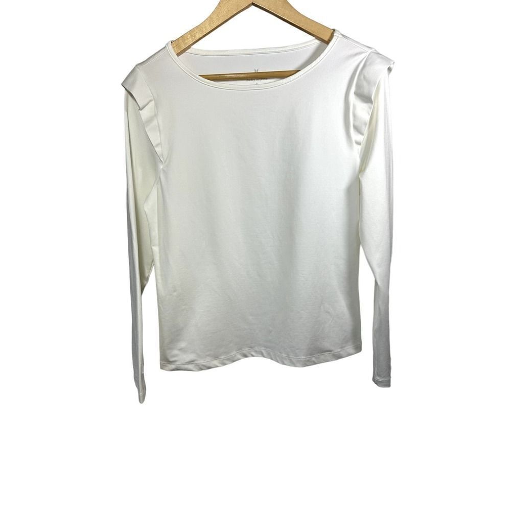 DUDLEY STEPHENS Women's Puff Ruffle Shoulder Long Sleeve Top White Size Medium